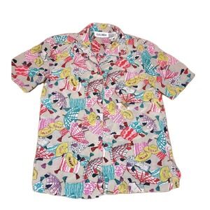 Vintage Galinda Women's 100% Silk Blouse Collared Button Down 90s Beach Theme XS